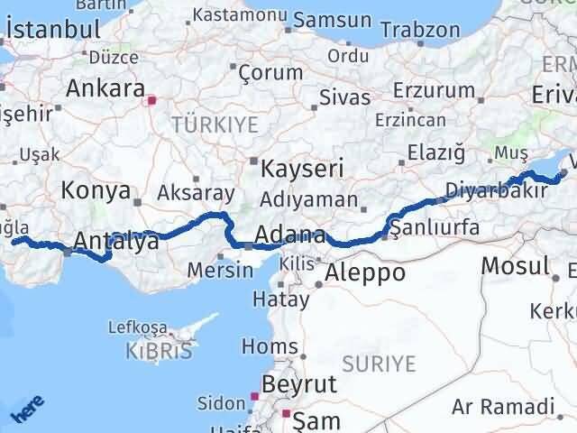 Van Çameli Denizli Arası Kaç Km - Yol Haritası
