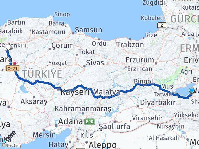 Van Çamlıdere Ankara Arası Kaç Km - Yol Haritası