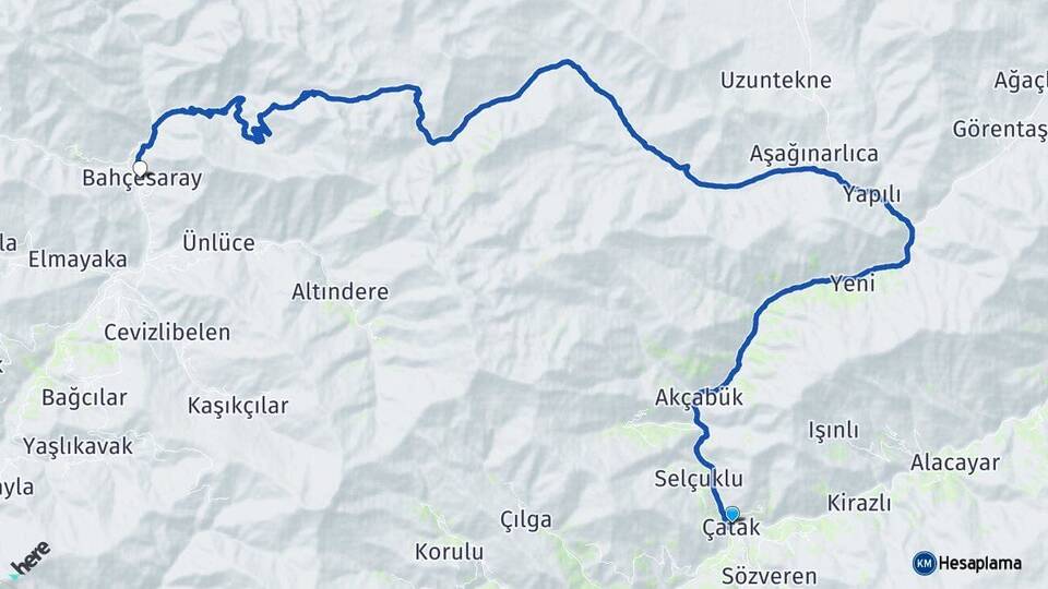 Van Çatak Bahçesaray Arası Kaç Km - Yol Haritası