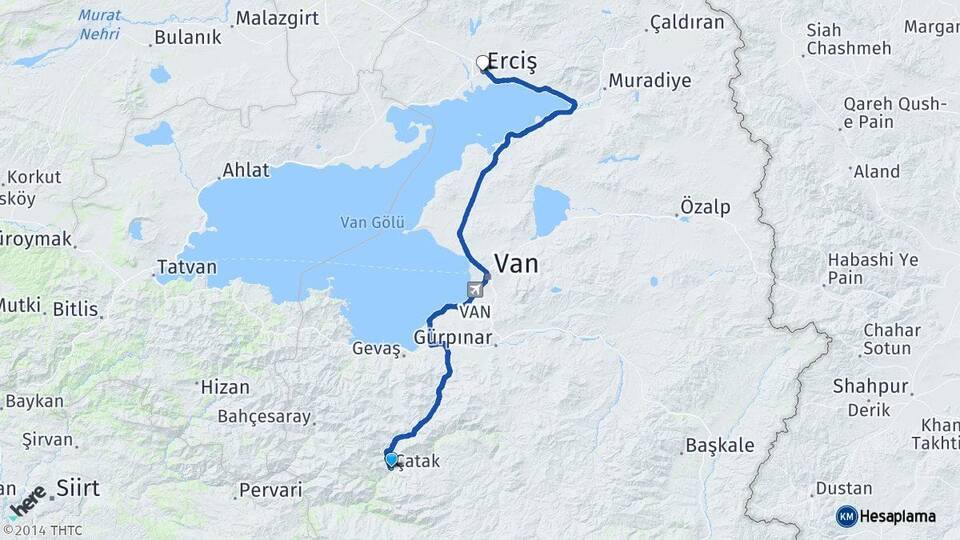 Van Çatak Erciş Arası Kaç Km - Yol Haritası