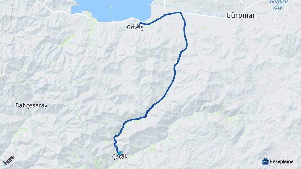 Van Çatak Gevaş Arası Kaç Km - Yol Haritası