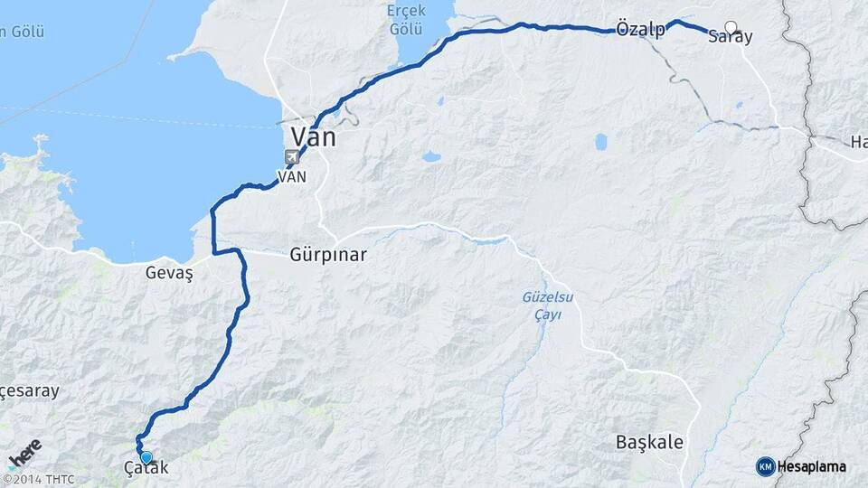 Van Çatak Saray Arası Kaç Km - Yol Haritası