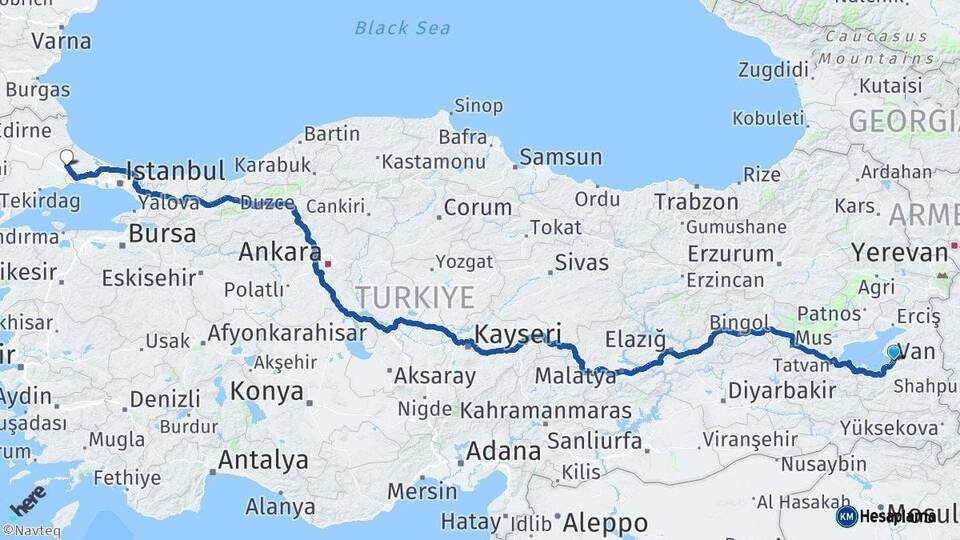Van Çerkezköy Tekirdağ Arası Kaç Km - Yol Haritası