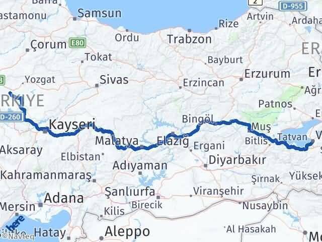 Van Çiçekdağı Kırşehir Arası Kaç Km - Yol Haritası