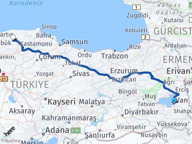 Van Daday Kastamonu Arası Kaç Km - Yol Haritası