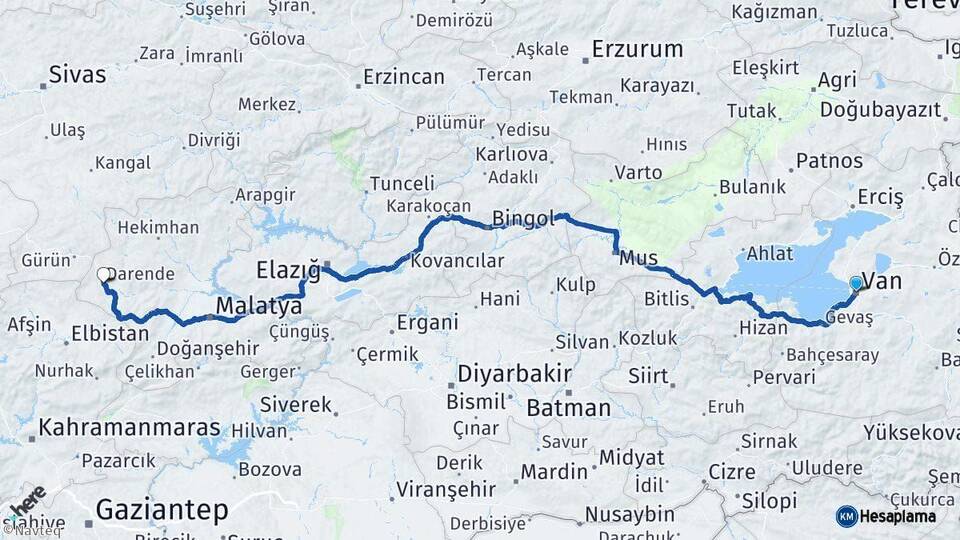 Van Darende Malatya Arası Kaç Km - Yol Haritası