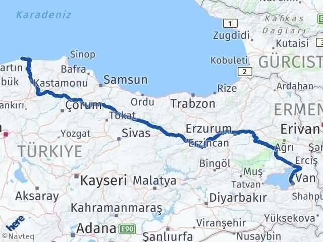Van Doğanyurt Kastamonu Arası Kaç Km - Yol Haritası