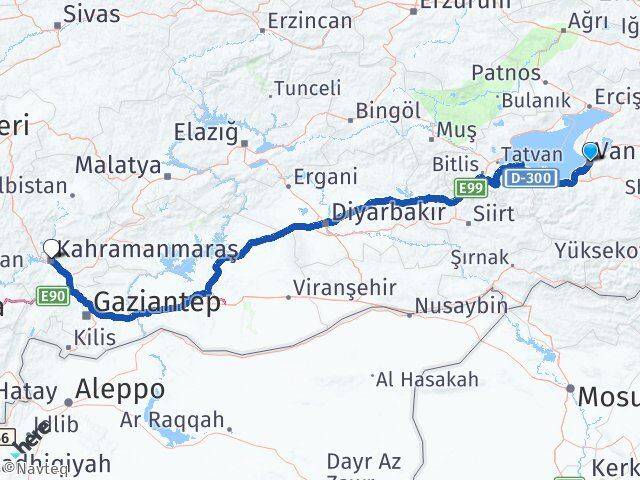 Van Dulkadiroğlu Kahramanmaraş Arası Kaç Km - Yol Haritası