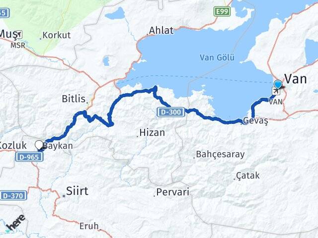 Van Edremit Baykan Siirt Arası Kaç Km - Yol Haritası
