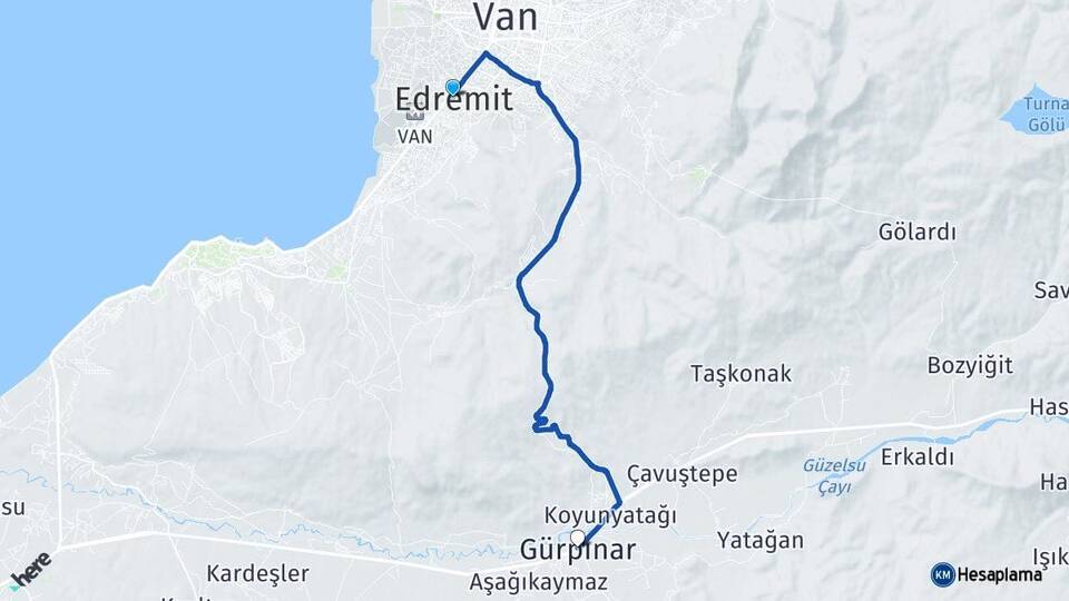 Van Edremit Gürpınar Arası Kaç Km - Yol Haritası