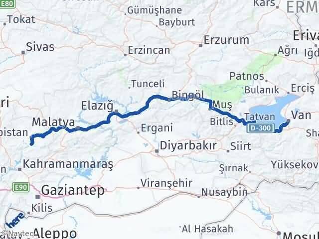 Van Ekinözü Kahramanmaraş Arası Kaç Km - Yol Haritası