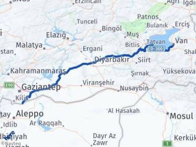 Van Elbeyli Kilis Arası Kaç Km - Yol Haritası