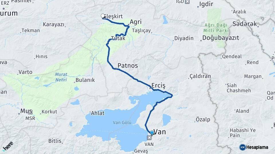 Van Eleşkirt Ağrı Arası Kaç Km - Yol Haritası