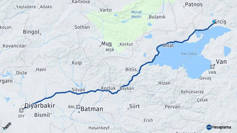 Van Erciş Diyarbakır Arası Kaç Km - Yol Haritası
