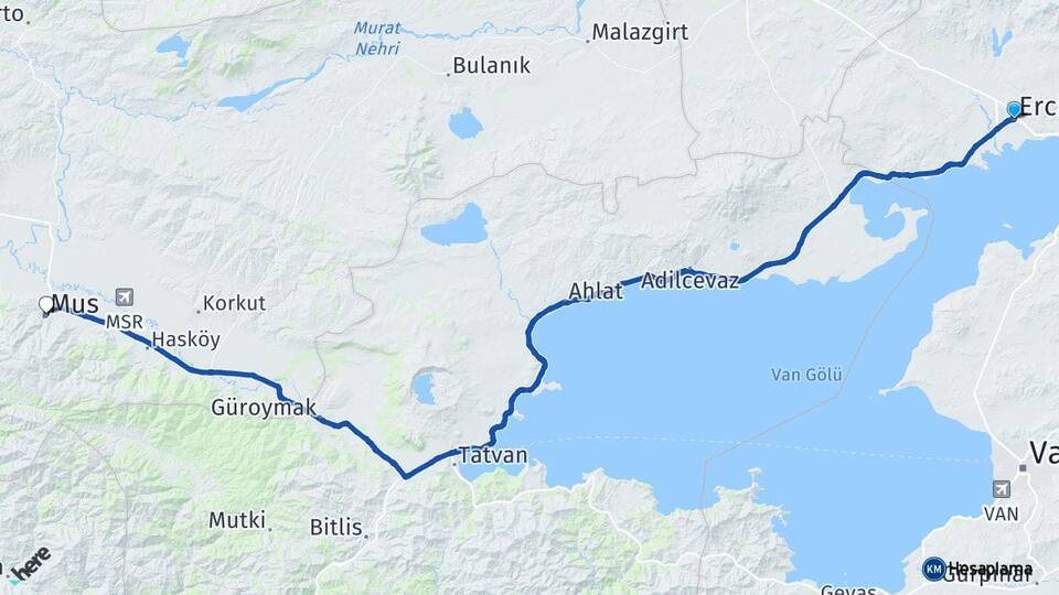 Van Erciş Muş Arası Kaç Km - Yol Haritası