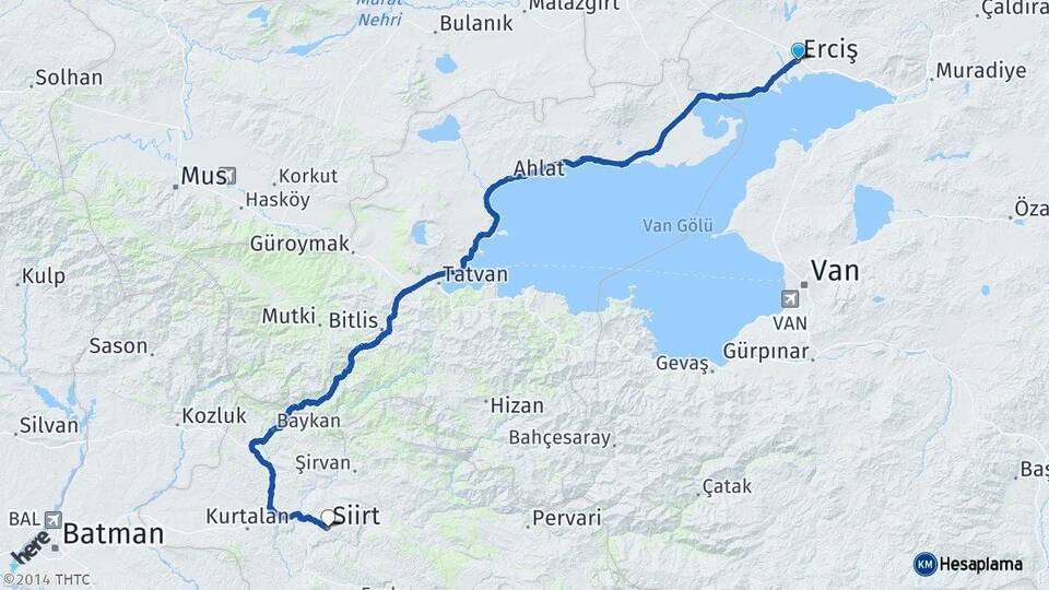 Van Erciş Siirt Arası Kaç Km - Yol Haritası