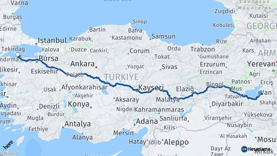 Van Erdek Balıkesir Arası Kaç Km - Yol Haritası