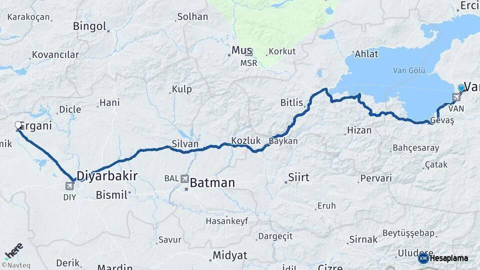 Van Ergani Diyarbakır Arası Kaç Km - Yol Haritası