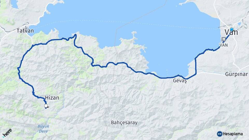 Van Gayda Hizan Bitlis Arası Kaç Km - Yol Haritası