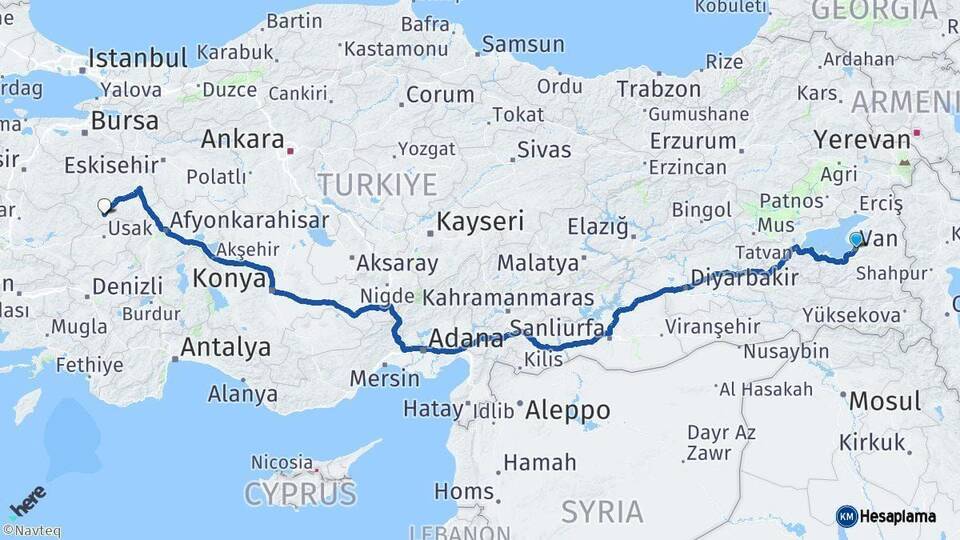 Van Gediz Kütahya Arası Kaç Km - Yol Haritası
