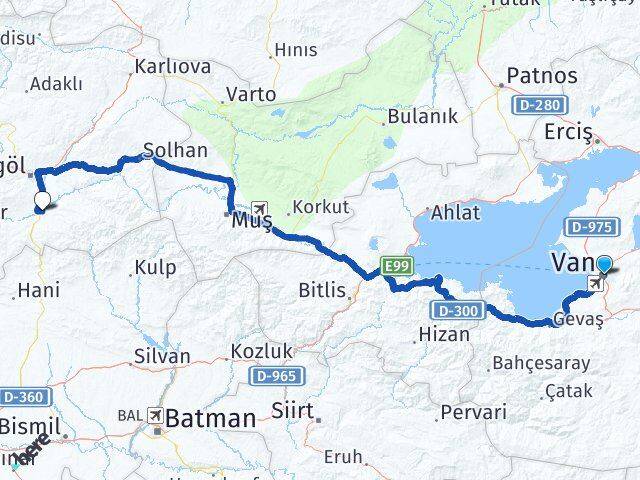 Van Genç Bingöl Arası Kaç Km - Yol Haritası