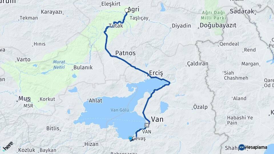 Van Gevaş Ağrı Arası Kaç Km - Yol Haritası