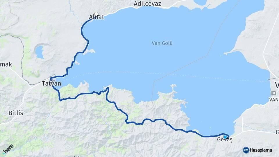 Van Gevaş Ahlat Bitlis Arası Kaç Km - Yol Haritası