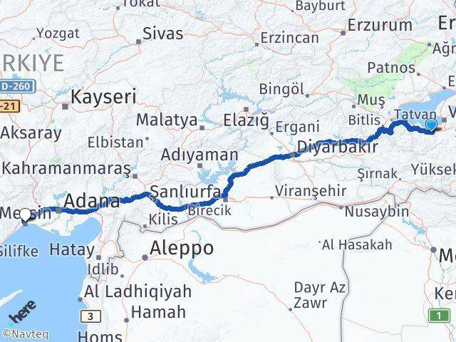 Van Gevaş Akdeniz Mersin Arası Kaç Km - Yol Haritası
