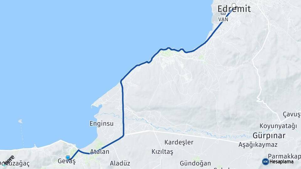 Van Gevaş Edremit Arası Kaç Km - Yol Haritası