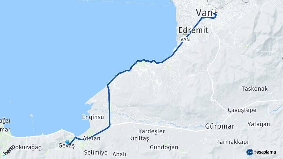 Van Gevaş İpekyolu Arası Kaç Km - Yol Haritası
