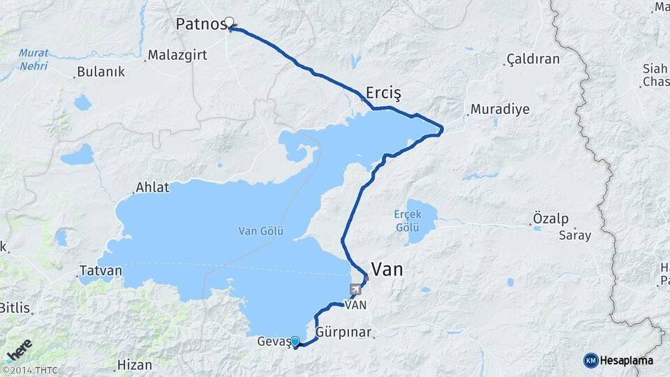 Van Gevaş Patnos Ağrı Arası Kaç Km - Yol Haritası