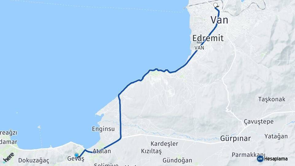 Van Gevaş Tuşba Arası Kaç Km - Yol Haritası