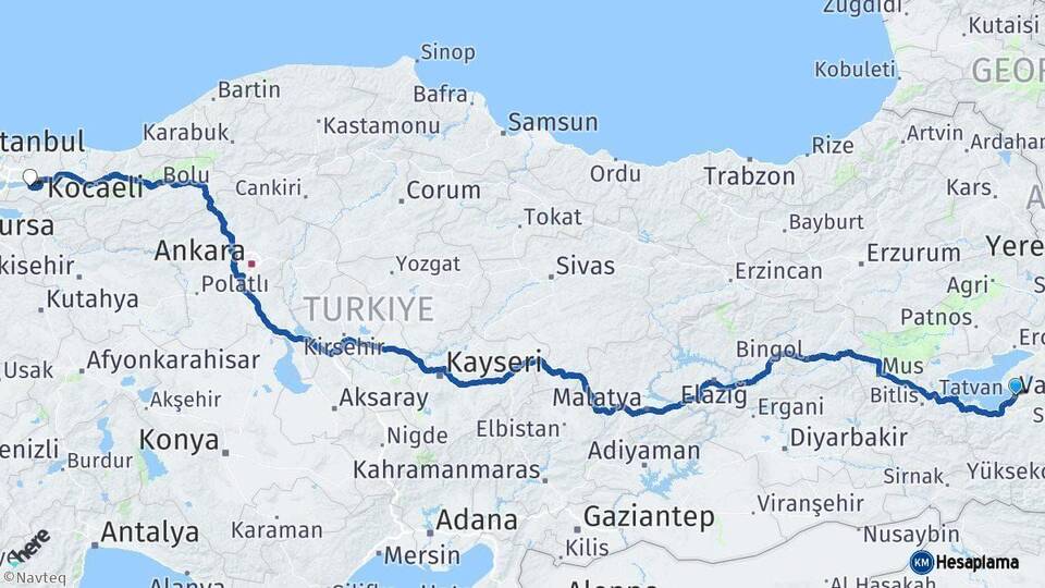 Van Gölcük Kocaeli Arası Kaç Km - Yol Haritası