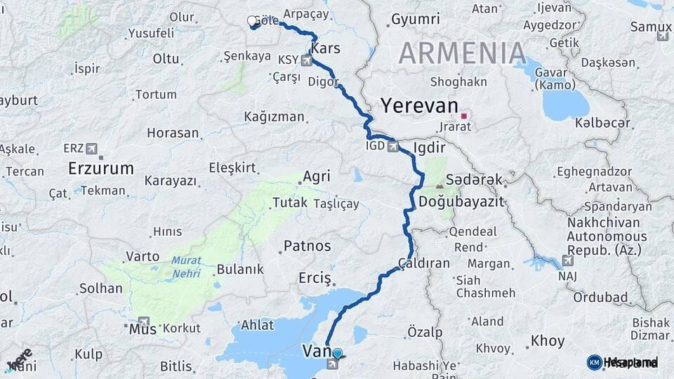 Van Göle Ardahan Arası Kaç Km - Yol Haritası