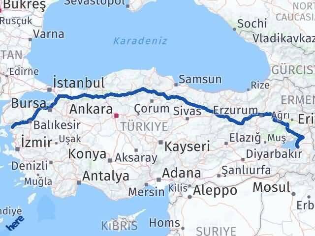 Van Gömeç Balıkesir Arası Kaç Km - Yol Haritası