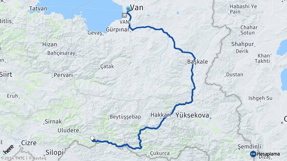 Van Gülyazı Uludere Şırnak Arası Kaç Km - Yol Haritası