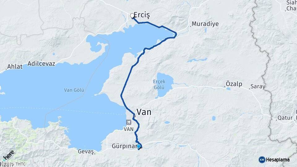 Van Gürpınar Erciş Arası Kaç Km - Yol Haritası