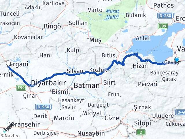 Van Gürpınar Ergani Diyarbakır Arası Kaç Km - Yol Haritası