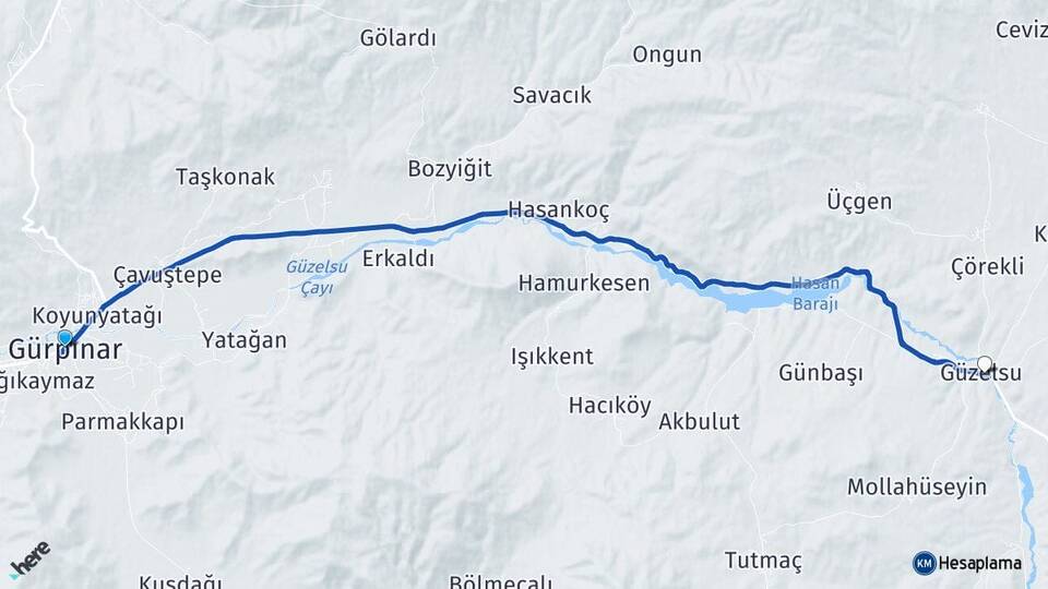 Van Gürpınar Güzelsu Gürpınar Arası Kaç Km - Yol Haritası