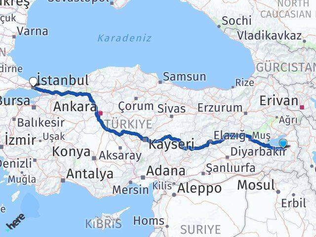 Van Gürpınar İstanbul Arası Kaç Km - Yol Haritası