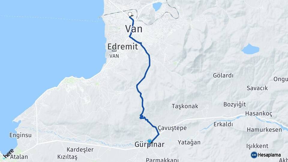 Van Gürpınar Tuşba Arası Kaç Km - Yol Haritası