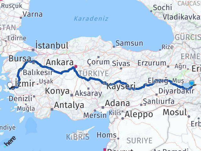 Van Güzelbahçe İzmir Arası Kaç Km - Yol Haritası