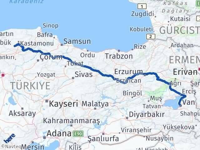 Van İhsangazi Kastamonu Arası Kaç Km - Yol Haritası