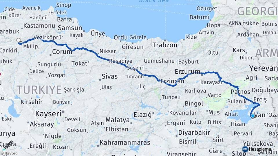 Van Ilgaz Çankırı Arası Kaç Km - Yol Haritası