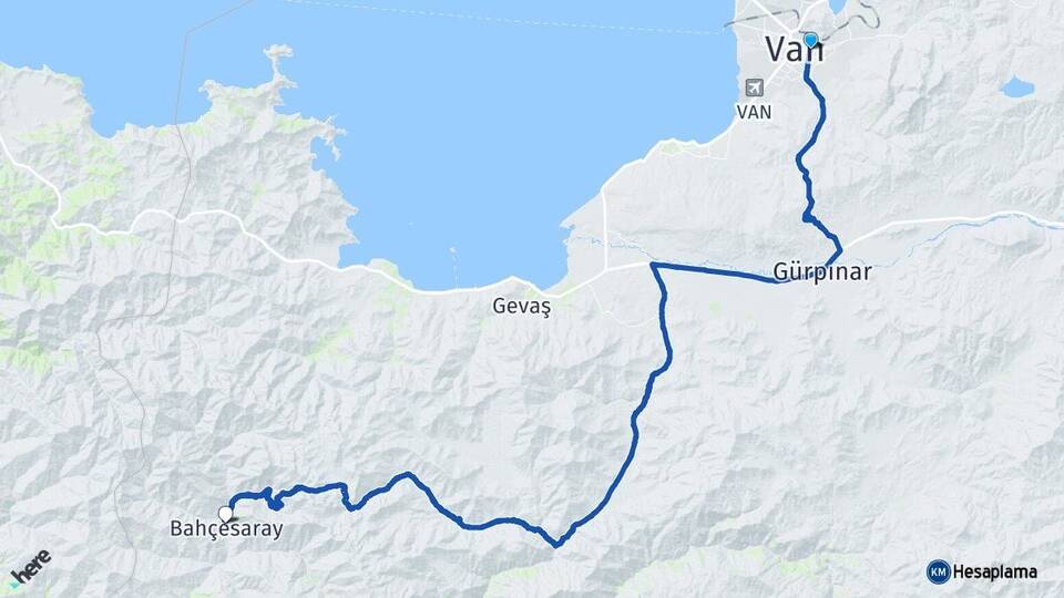 Van İpekyolu Bahçesaray Arası Kaç Km - Yol Haritası