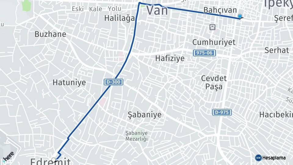 Van İpekyolu Edremit Arası Kaç Km - Yol Haritası