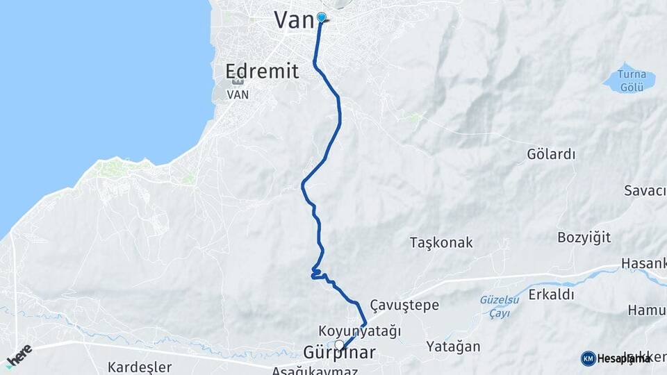 Van İpekyolu Gürpınar Arası Kaç Km - Yol Haritası