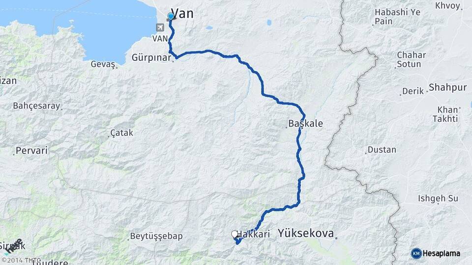 Van İpekyolu Hakkari Arası Kaç Km - Yol Haritası