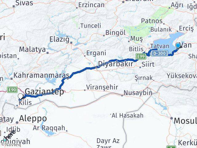 Van İpekyolu Şahinbey Gaziantep Arası Kaç Km - Yol Haritası