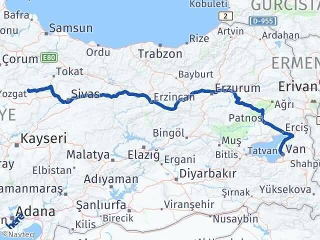Van Kadışehri Yozgat Arası Kaç Km - Yol Haritası